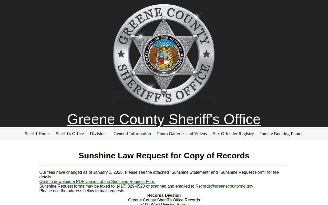Greene County booking-record request instructions